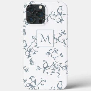 Blue White Monogram Simple Bird Patroon Case-Mate iPhone Case
