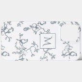Blue White Monogram Simple Bird Patroon Case-Mate iPhone Case (Achterkant (horizontaal))