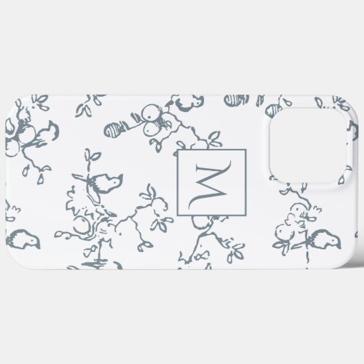 Blue White Monogram Simple Bird Patroon Case-Mate iPhone Case (Achterkant (horizontaal))