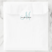 Blue White Monogram Weddenschap Bride Groom Sticke Ronde Sticker (Tas)