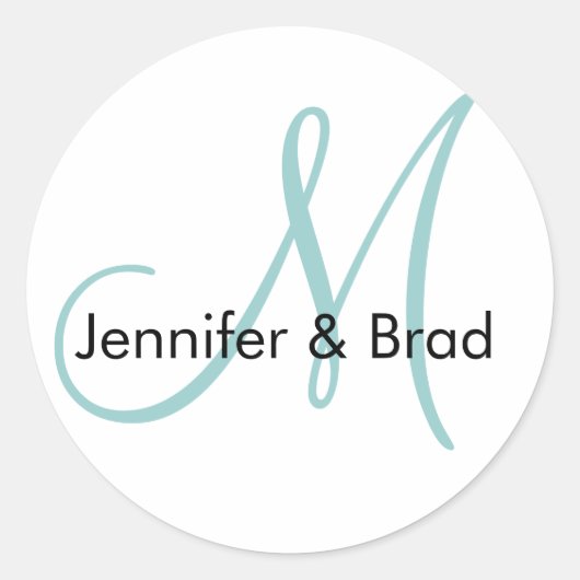 Blue White Monogram Weddenschap Bride Groom Sticke Ronde Sticker (Voorkant)