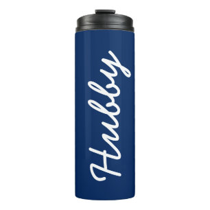 Blue White Monogramed Hubby Cool Elegant Modern Thermosbeker