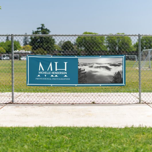 Blue & White Monogrammed Logo 1 Image Promotional Spandoek (Insitu)