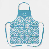 Blue White Moroccan Tegel Pattern Monogram Initial Schort (Voorkant)
