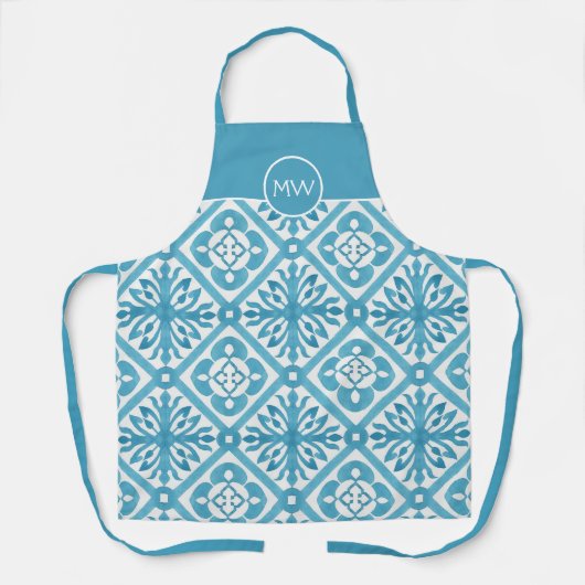 Blue White Moroccan Tegel Pattern Monogram Initial Schort (Voorkant)