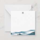 Blue White Mountain Uitzicht Monogram Notitiekaartje (Voorkant)