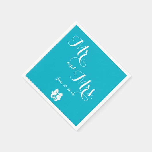 Blue White Mr en Mrs Seahorse Wedding Napkins Servet (Hoek)