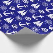 Blue White Nautical Coastal Boating Cadeaupapier (Hoek)