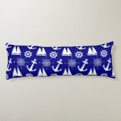 Blue White Nautical Coastal Boating Lichaamskussen (Achterkant)