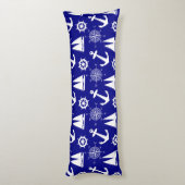 Blue White Nautical Coastal Boating Lichaamskussen (Achterkant (Verticaal))