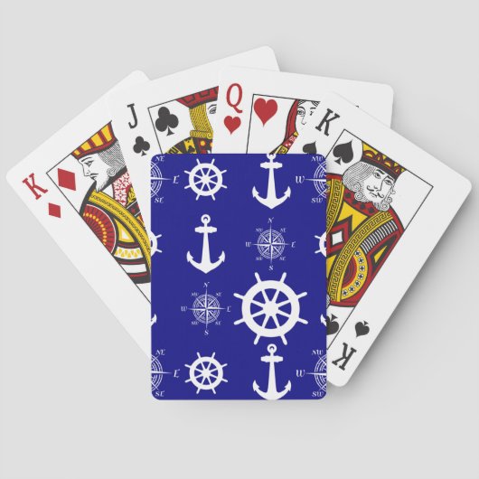 Blue White Nautical Coastal Boating Pokerkaarten (Achterkant)