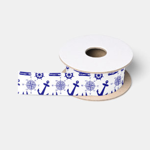 Blue White Nautical Coastal Boating Satijnen Lint