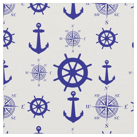 Blue White Nautical Coastal Boating Stof (Close Up)
