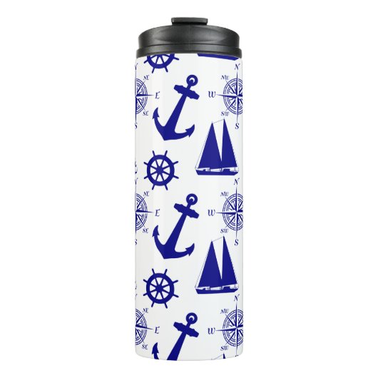 Blue White Nautical Coastal Boating Thermosbeker (Voorkant)