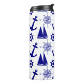 Blue White Nautical Coastal Boating Thermosbeker (Gedraaid links)
