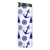 Blue White Nautical Coastal Boating Thermosbeker (Geroteerd rechts)
