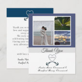 Blue White Nautical Heart Anchor Wedding Photo Bedankkaart (Voorkant / Achterkant)