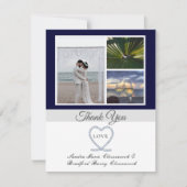 Blue White Nautical Heart Anchor Wedding Photo Tha Bedankkaart (Voorkant)