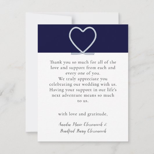 Blue White Nautical Heart Anchor Wedding Photo Tha Bedankkaart (Achterkant)