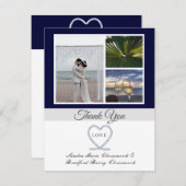 Blue White Nautical Heart Anchor Wedding Photo Tha Bedankkaart (Voorkant / Achterkant)