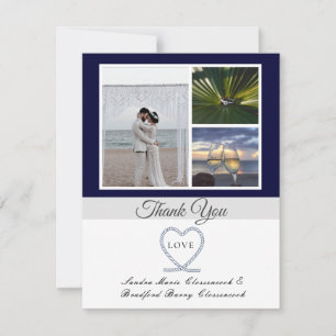 Blue White Nautical Heart Anchor Wedding Photo Tha Bedankkaart