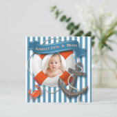 Blue, White Nautical Photo Baby shower Invitation Kaart (Staand voorkant)