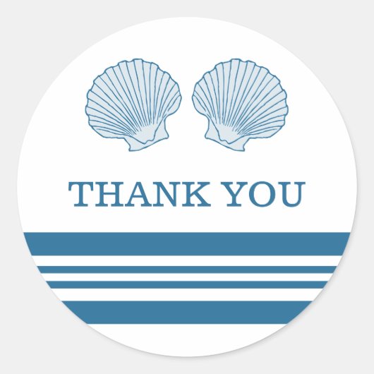 Blue White Nautical Seashells Dank je Stickers (Voorkant)