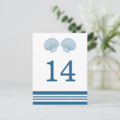 Blue White Nautical Seashells Table Briefkaart (Staand voorkant)