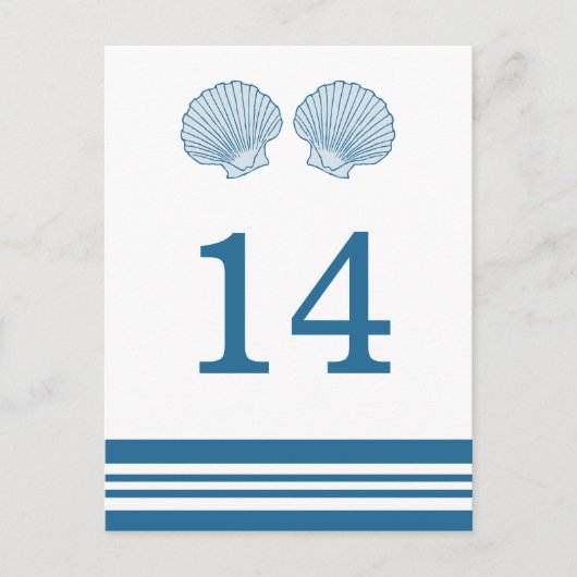 Blue White Nautical Seashells Table Briefkaart (Voorkant)