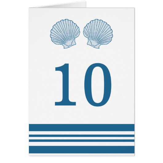 Blue White Nautical Seashells Table Number Kaart (Voorkant)