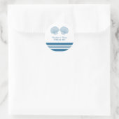 Blue White Nautical Seashells Weddenschappen Ronde Sticker (Tas)