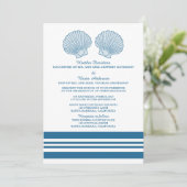 Blue White Nautical Seashells Wedding Invite Kaart (Staand voorkant)