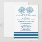 Blue White Nautical Seashells Wedding Invite Kaart (Voorkant / Achterkant)