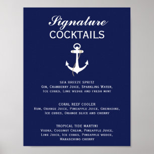 Blue & White Nautical Wedding Signature Cocktail Poster