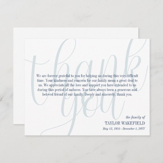 Blue White Navy Script Sympathie Bedankkaart (Voorkant / Achterkant)