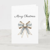Blue White Nordic Cream Bow Christmas Kaart (Voorkant)