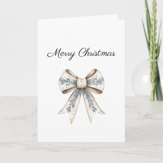 Blue White Nordic Cream Bow Christmas Kaart (Voorkant)