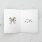 Blue White Nordic Cream Bow Christmas Kaart (Binnen)