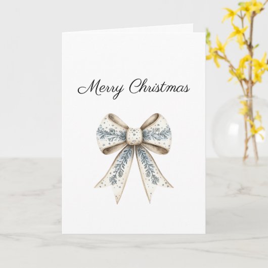 Blue White Nordic Cream Bow Christmas Kaart (Gele Bloem)