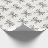 Blue White Nordic Cream Bows Christmas Cadeaupapier (Hoek)