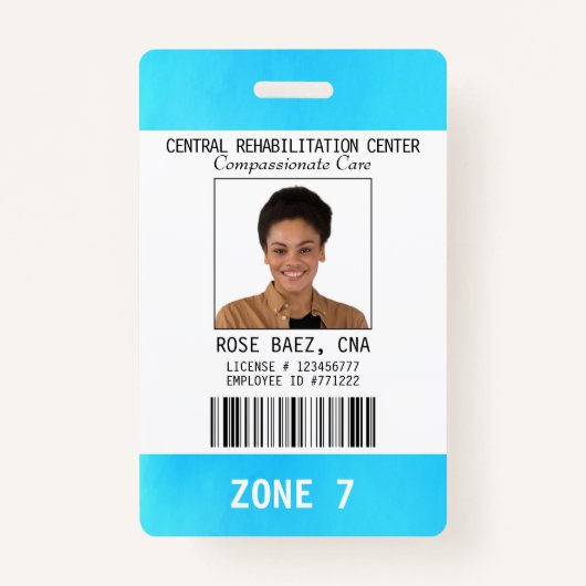 Blue White Nurse Aide CNA Photo ID Name Badge (Voorkant)
