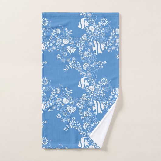 Blue White Ocean Life Patroon Bad Handdoek (Handdoek)