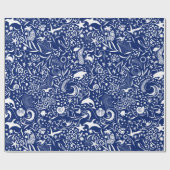 Blue White Ocean Pattern | Dolphin Wave Shell Crab Cadeaupapier (Vlak)