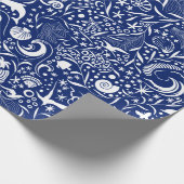Blue White Ocean Pattern | Dolphin Wave Shell Crab Cadeaupapier (Hoek)
