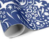 Blue White Ocean Pattern | Dolphin Wave Shell Crab Cadeaupapier (Rol Hoek)