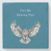 Blue White Owl Stenen Onderzetter (Voorkant)