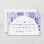 Blue White Patchwork Toile Wedding Bedankkaart (Voorkant)