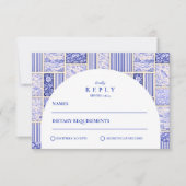 Blue White Patchwork Toile Wedding RSVP Kaartje (Voorkant)