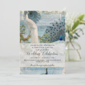 Blue White Peacock Elegant Script Monogram Kaart (Staand voorkant)