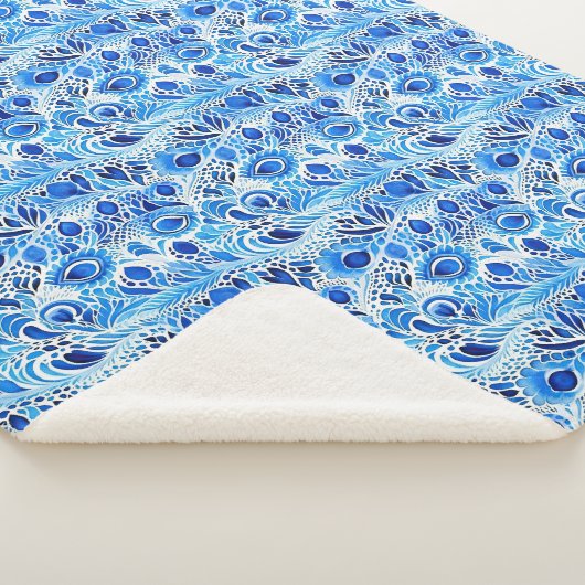 Blue White Peacock Feathers Christmas Sherpa Deken (3/4)